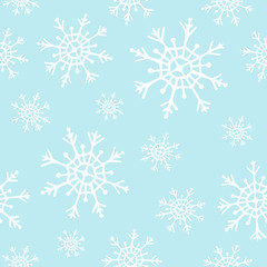 Fototapeta na wymiar New year and merry christmas seamless pattern with snowflakes. Winter vector illustration. Festive, holiday red background.