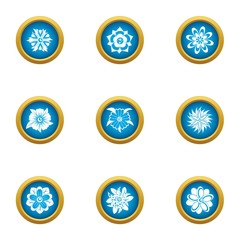 Ice flower icons set. Flat set of 9 ice flower vector icons for web isolated on white background