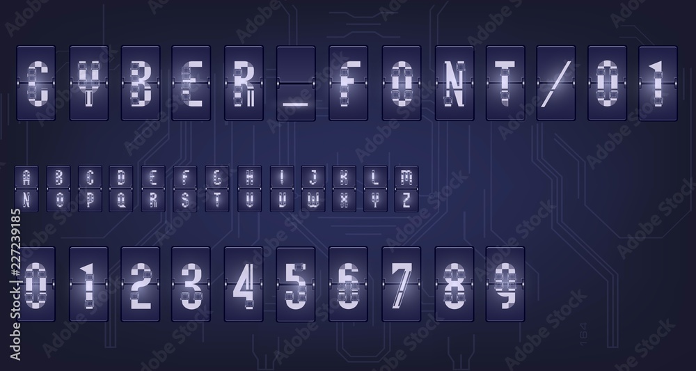 Poster futuristic vector font design. letters and numbers for web and app. techno font alphabet. digital hi