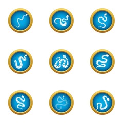 Forest snake icons set. Flat set of 9 forest snake vector icons for web isolated on white background