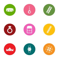 Gewgaw icons set. Flat set of 9 gewgaw vector icons for web isolated on white background