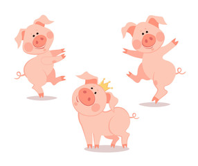 Cartoon dancing little pig. The year of the pig. Chinese New Yea