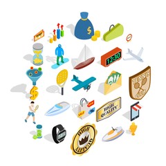 Receiving a reward icons set. Isometric set of 25 receiving a reward vector icons for web isolated on white background