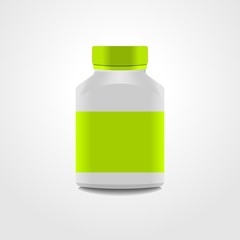 Realistic medicine bottle vector packaging, isolated on white background.