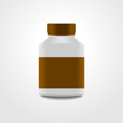 Realistic medicine bottle vector packaging, isolated on white background.
