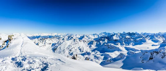 Rideaux velours Cervin Winter panorama landscape from Mont Fort and famous Matterhorn, Dent d'Herens, Dents de Bouquetins, Weisshorn  Tete Blanche in the background, Verbier, 4 Valleys,