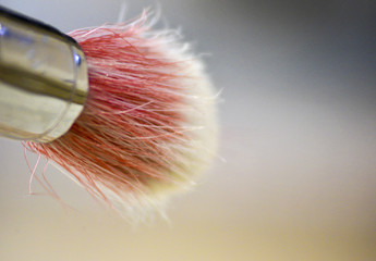 Close up of short paint brush. Blurred background