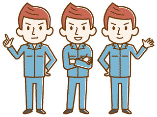 作業着　男性　ポーズ　手描き風