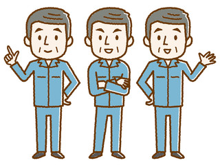 Naklejka premium 作業着 男性 シニア ポーズ 手描き風