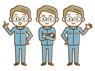 作業着　男性　ポーズ　手描き風
