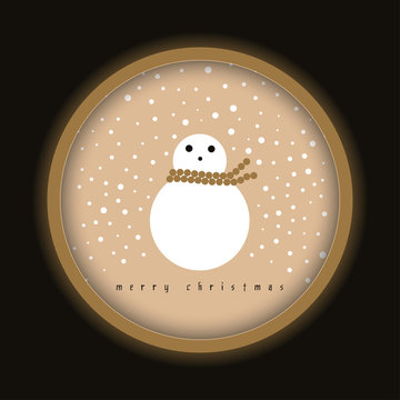 circular frame Christmas snowman card in gold ivory black shades