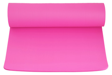 Pink yoga mat isolated on white background with clipping path. © Nattha99
