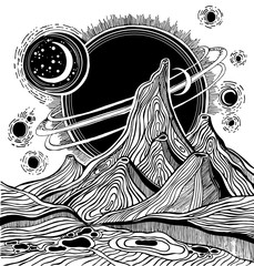 Fantasy alien landscape, vector space illustration