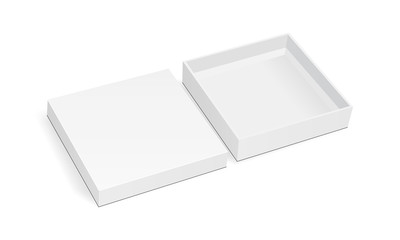 Blank square thin box mockup with lid isolated on white background. Vector illustration