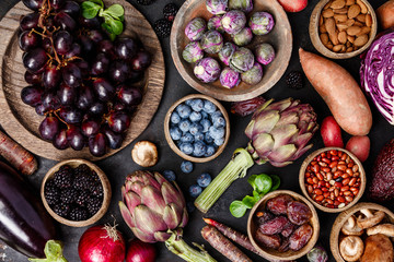 Assortment raw organic of purple ingredients