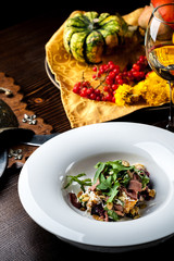 Veal Salad. Autumn composition with pumpkin. halloween