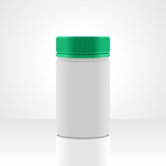 White plastic jar packaging vector, isolated on white background.