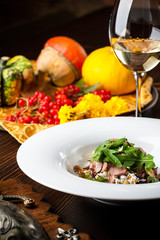 Veal Salad. Autumn composition with pumpkin. halloween