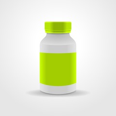 Realistic medicine bottle vector packaging, isolated on white background.