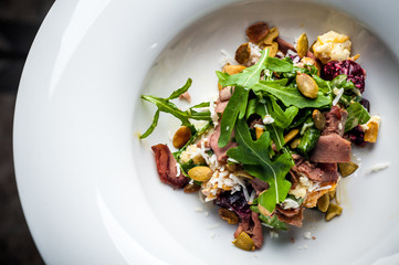 Veal Salad. Autumn composition with pumpkin. halloween