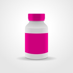 Realistic medicine bottle vector packaging, isolated on white background.