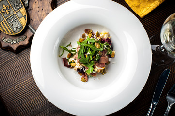 Veal Salad. Autumn composition with pumpkin. halloween