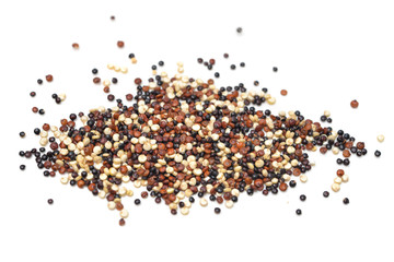 Quinoa (red, white and black) on white background - isolated