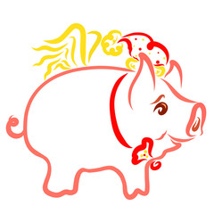 Winged pig in a hat and a bow tie