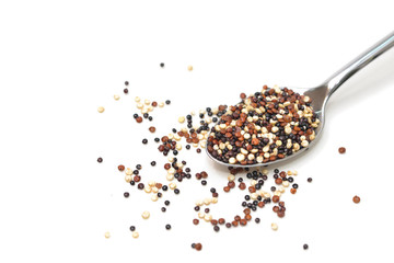 Quinoa (red, white and black) on white background - isolated