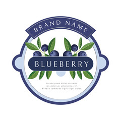 Label with blueberries and leaves. Vector illustration