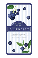 Label with blueberries and leaves. Vector illustration