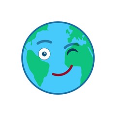 Winking tears world globe isolated emoticon. Blinking planet emoji. Social communication and weather widget. Cute face showing facial emotion. Funny earth with icon. Weather forecast vector element