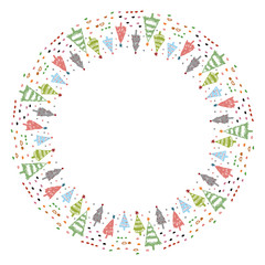 Christmas Hand Drawn Wreath with Round Frame for Cards Design Vector Layout with Copyspace Can be use for Decorative Kit, Invitations, Greeting Cards, Blogs, Posters, Merry X’mas and Happy New Year.