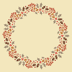 Christmas Hand Drawn Wreath with Round Frame for Cards Design Vector Layout with Copyspace Can be use for Decorative Kit, Invitations, Greeting Cards, Blogs, Posters, Merry X’mas and Happy New Year.