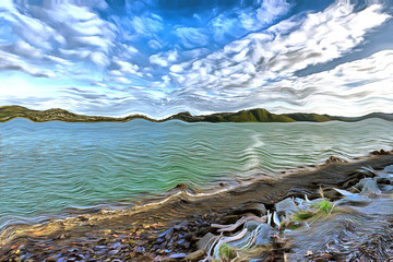 Beachside landscape manipulated to look like a painting