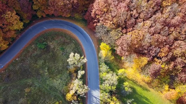 Aerial view of the mountain road and beautiful autumn landscape