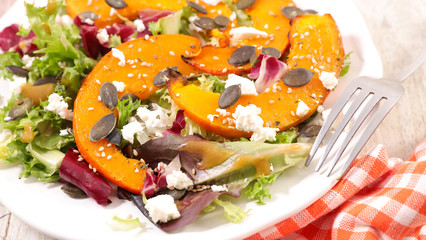 pumpkin slice salad with feta cheese