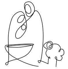 Nativity scene with Holy Family one line drawing