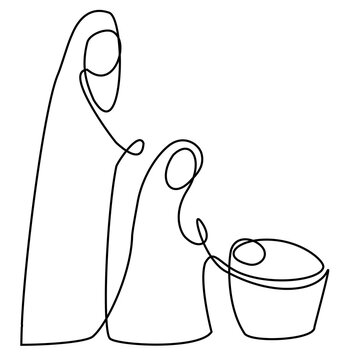 Nativity scene with Holy Family one line drawing