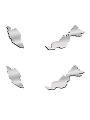 Malaysia contour map with metallic gradient and shadow isolated 
