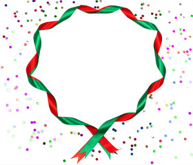 Christmas wavy ribbon round frame on white background.