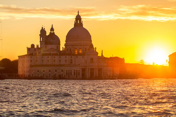 Sunset behind the Church of Madonna Della Salute in Venice