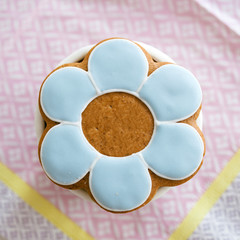 Baptism Christening sweet on delicate napkin made from dough and marzipan paste