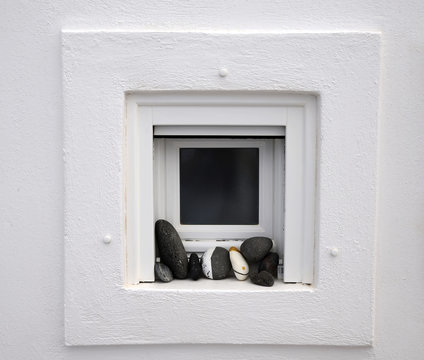 Fenster, Design, quadratisch, Steine, Muscheln, kreatives Bild, Fensterquadrat