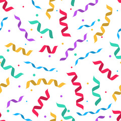 Seamless pattern with streamers and confetti, colorful serpentin