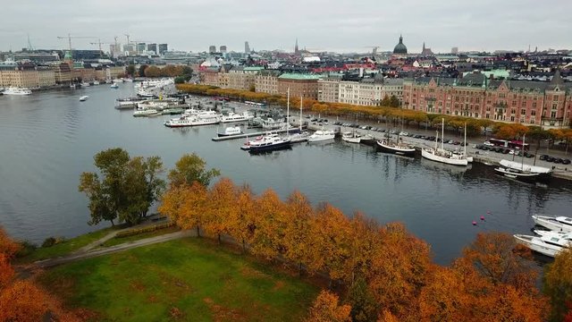 Aerial view of "Strandvagen", a very posh area in Stockholm, Sweden