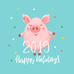 2019 Year card with happy pig