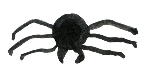 Watercolor black spider for the holiday of Halloween. Cartoon element, a little ironic and funny. Suitable for compositions on children's topics.