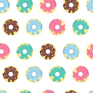 Seamless pattern of color glazed donuts