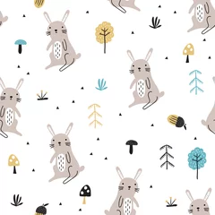 Photo sur Plexiglas Lapin Modèle sans couture avec des lapins mignons doodle